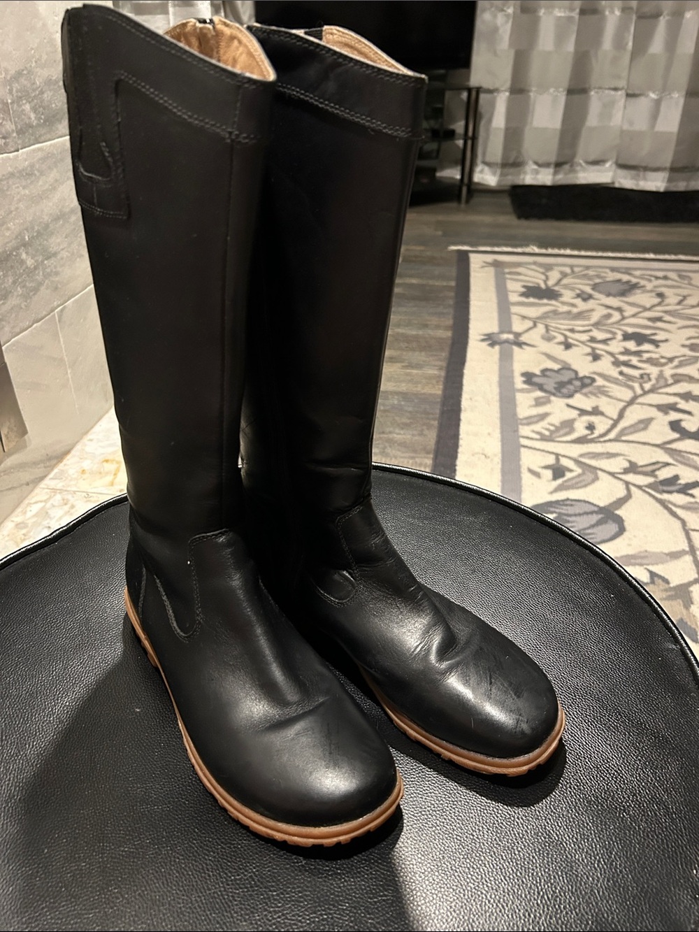 Bogs Black Leather Tall Weather-Proof Boots with Tan Sole